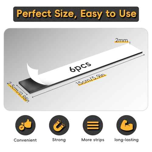Magnetic Strips Self Adhesive,6 Pack 6" x 1" (150 x25 x 2 mm) Sticky Back Magnet Tapes, Flexible Durable Magnet Stickers for Classroom Office Kitchen, Fridge, DIY, Crafts