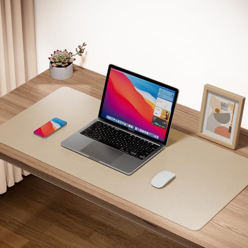 Boutilon 30x14 Inch Leather Desk Pad Protector Beige Non-Slip Waterproof Office Mat