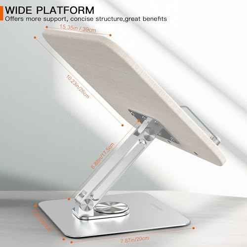 Book Stand for Reading, 360¡Æ Rotate & Multi Heights Adjustable Book Holder,Foldable Cookbook Book Stands with Elastic Page Clips for Sheet Music, Recipe, Laptop, Textbook (Light Wood)