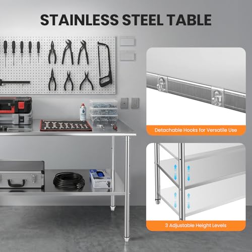 Kryonix 24x36 Stainless Steel Work Table with Adjustable Undershelf, NSF Heavy Duty Prep Table