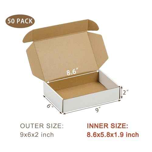 50 Pack 9x6x2 Inches Small Shipping Boxes, White Corrugated Cardboard Boxes, Moving Mailing Packing Box