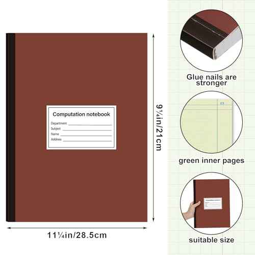 4 Pcs Computation Notebook 4x4 Quad Ruled, Grid Engineering Notebook Green Paper Lab Notebook for Drawings Planning Engineering and Technical Applications, 11-3/4" x 9-1/4"