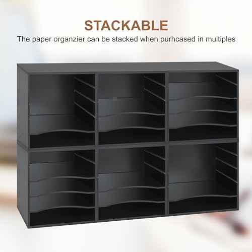 EMERIT Paper Organzier Wood Desktop Organizer Storage Letter Tray File Sorter with Adjustable Shelves for Home Office