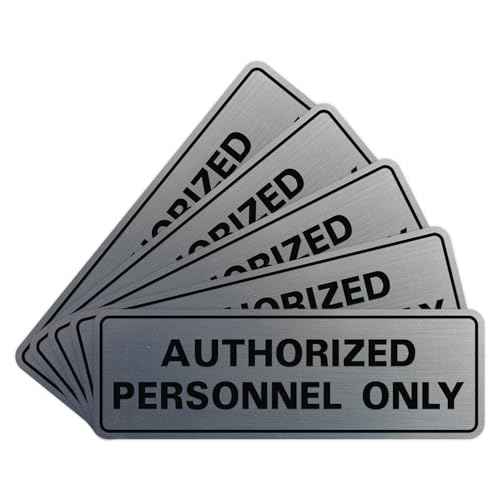 Standard AUTHORIZED PERSONNEL ONLY Wall or Door Sign - Secure Access Control - Easy Installation - Silver - Medium (5 Pack)