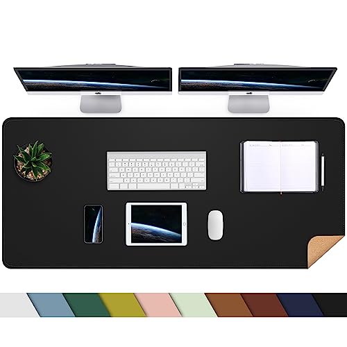 AFIING Large Desk Mat 47x17 Inches Black Leather Desk Pad Protector