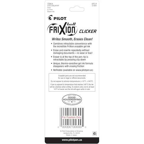 PILOT FriXion Clicker Erasable Pens, Refillable & Retractable Gel Ink Pens, Fine Point 0.7 mm, Black Ink, 3-Pack - Ideal for School, Journaling, & Office Writing
