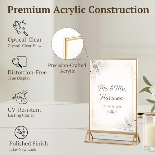 EHWINE 12 Pack Gold Acrylic Sign Holders 4x6 Inch Double Sided Tabletop Stands