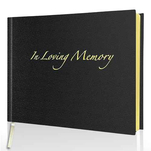 In Loving Memory Funeral Guest Book - 192 Pages with Gold Gilt Pages & Storage Box - Hardcover Memorial Book with 2304 Message Lines & Keepsake Pocket - For Funeral Services (Black, 8.9¡±x6.7")