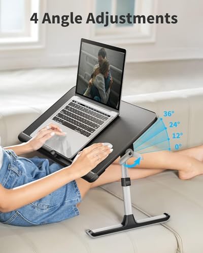 SAIJI Adjustable Laptop Bed Tray Table Dark Black - Foldable, Multi-Use Lap Desk for Couch and Bed
