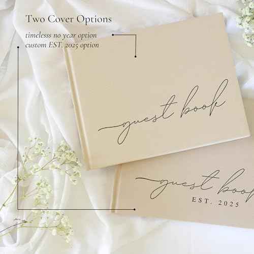 Wedding Guest Book With Personalized 2025 Year - Linen Photo Guestbook to Sign at Reception Party - Includes Clear Photo Corners Self Adhesive - 100 Pages Blank and Lined Thick Paper Guest Books