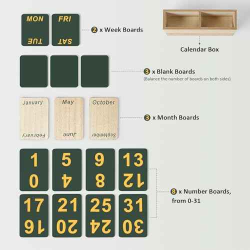 Wooden Block Perpetual Calendar for Desk, Daily Desktop Standing Flip Calendar with Large Display, Modern Farmhouse Aesthetic Desk Accessory for Home Office Decor, Reusable Yearly, Wood Grain