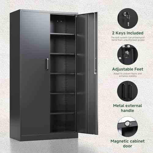 Letaya Metal Garage Storage Cabinets with Lock-72 Tall Tool Organizer Steel Lockers, 5 Adjustable Layers Shelves for Home,Office,Warehouse,Garage,(Black-72¡°)
