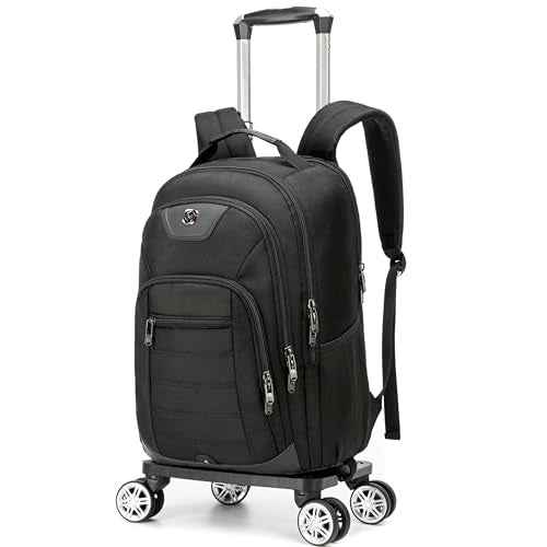 Rolling Laptop Backpack for Men Carry on Luggage Roller Backpack with Wheels Removable Wheels and Trolley Black Wheeled Backpacks for Travel Airline Approved