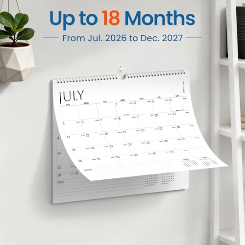 SUNEE 2026-2027 Wall Calendar 18 Months Jul. 2026-Dec. 2027 White Large Grid Planning Organizer