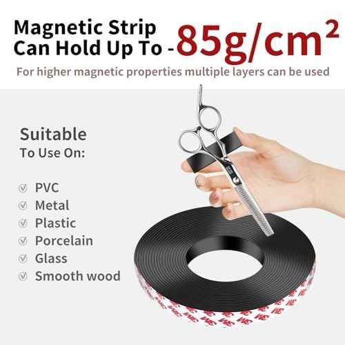 Magnetic Tape - 32 ft x 1 inch Magnet Strip Tape Roll with Strong Adhesive Backing for Kitchen, Office, School Organization, Whiteboards,Fridge(0.07" Thick) 2 Pack