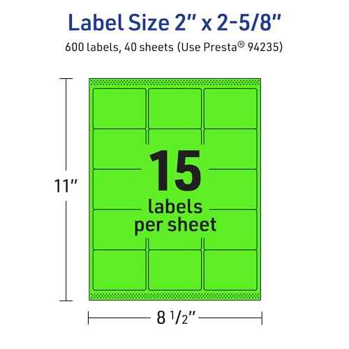 Avery Printable Rectangle Labels, Sure Feed Technology, 2" x 2-5/8", Neon Green Labels, Laser/Inkjet Printable, 600 Total, Great for Mailing