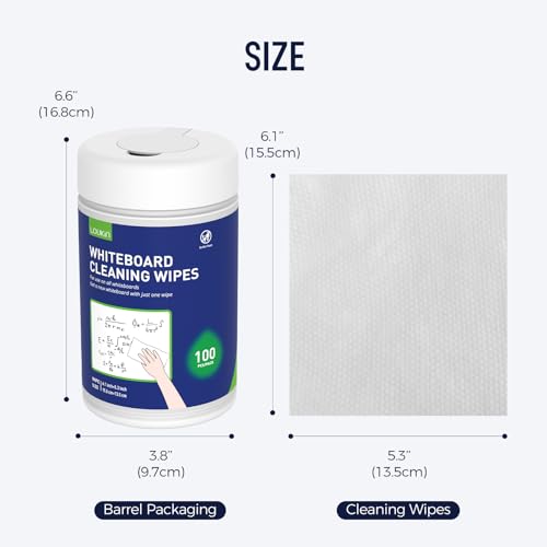 loukin 100 Pack Whiteboard Cleaning Wipes, Dry Erase Surface Cleaner, Non-Toxic & Moist to Use