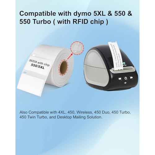 Weemay 30334 FNSKU Barcode Multi-Purpose Labels with RFID Chip, Compatible for DYMO LabelWriter Printers 5XL, 550, 550 Turbo, 4XL, 450, Wireless, 450 Duo, 2-1/4" x 1-1/4", 4 Rolls, Total 4000 Labels