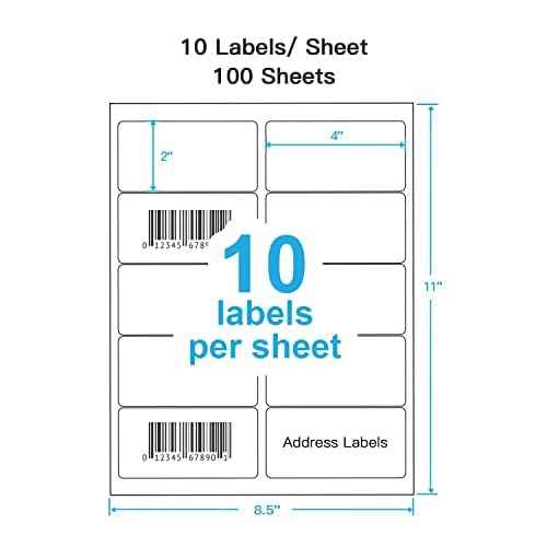 Shipping Address Labels, 2" x 4" Address Labels for Laser & Inkjet Printers, Mailing Labels for 5163, 8163, 5263, Strong Adhesive for FBA Label, Easy to Peel (100 Sheets, 1000 Labels)