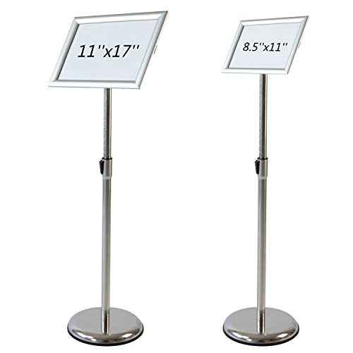 T-SIGN Adjustable Pedestal Sign Holder Poster Stand - 11 x 17 Inch Vertical & Horizontal Sign Stand Displayed Poster Holder - Round Base Sign Stands for Display, Outdoor Sign Holder - Silver