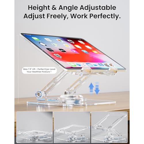 Laptop Stand for Desk - Adjustable, Foldable Clear Acrylic Riser with 360¡Æ Rotating Base, Ergonomic Laptop Holder for MacBook Pro/Air & 10-16¡± Notebooks