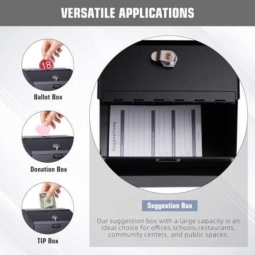 Black Suggestion Box with Lock & 50 Sheets Classroom Drop-In Organizer