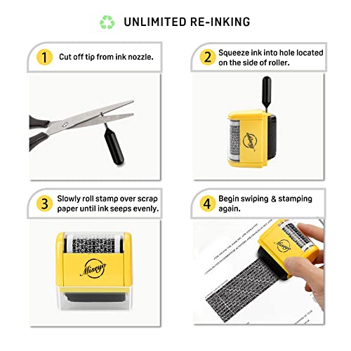 Miseyo Wide Identity Theft Protection Roller Stamp Set - Yellow with 3 Refill Inks