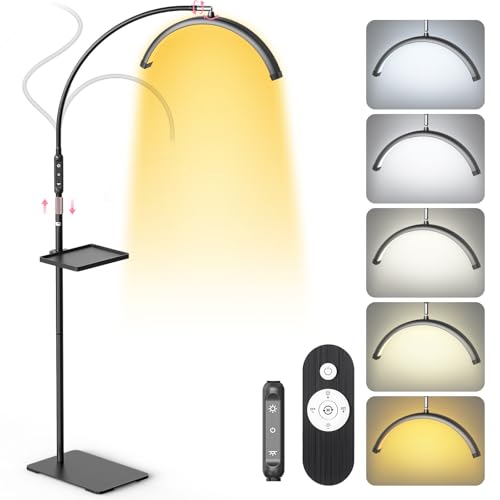 LIONVISON Half Moon Lash Light: 6500K LED Lamp Ring Light with Tray - 360¡Æ Flexible Gooseneck Durable Metal Stand - Salon Use for Lash Artists Eyelash Extensions (18In Black)