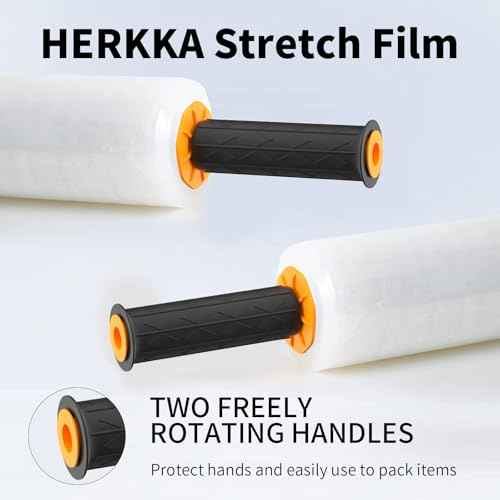Stretch Film, HERKKA Stretch Wrap with Handles Industrial Strength, Moving Wrapping Plastic Roll, Shrink Wrap for Pallet Wrap, 15" x 1000 Feet, 3 Pack, 60 Gauge