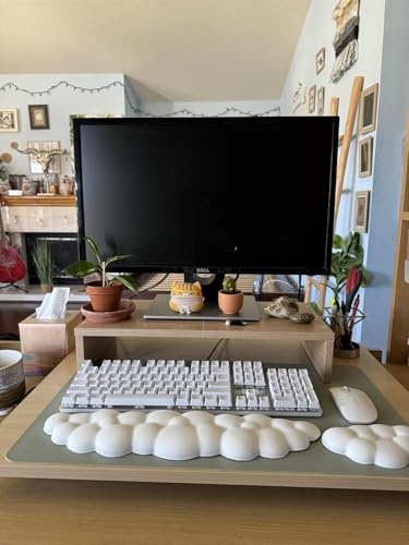 JIKIOU White Cloud Leather Wrist Rest for Keyboard & Mouse + Cup Pad - Ergonomic Support