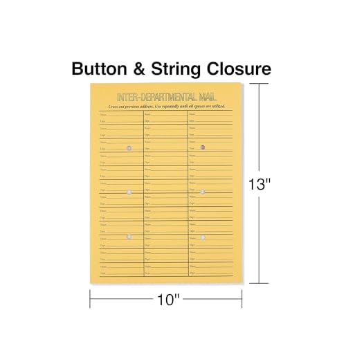 Staples Button & String Inter-Departmental Envelopes 10x13, 100 Pack - Reusable Office Mail