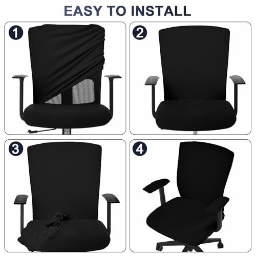 Tallew 4 Pcs Office Chair Covers Set Black - Seat, Back & Armrest Pads