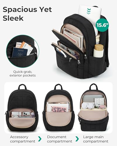 BAGSMART Travel Backpack for Women 15.6 Inch Laptop Black - Stylish & Durable