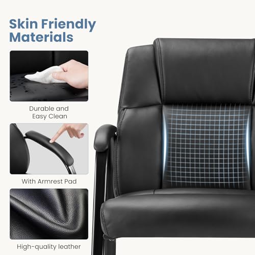 DUMOS Office Desk Guest Chair, Leather Waiting Room Chairs with Padded Arms for Elderly Home Reception Area Conference Room Lobby Side breakroom
