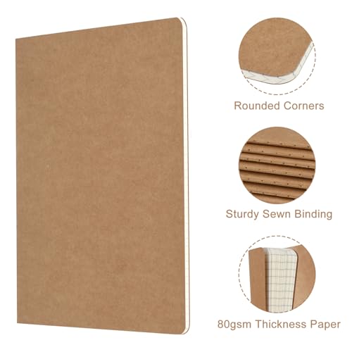 ZCZN 100 Pack A5 Kraft Notebooks Bulk, 8.15x5.5 Inches Graph Paper Journaling Notebooks, Notebooks for Work, Composition Notebooks for School, Journal Notebooks for Office, 60 Pages