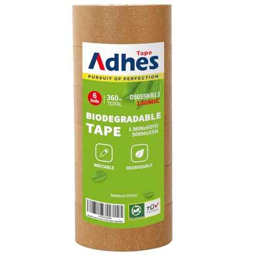 ADHES Kraft Paper Tape, 2 Inch x 60 Yards x 6 Rolls, Biodegradable Paper Packing Tape Writable & Uncoated Brown Shipping Tape for Shipping, Moving, Sealing