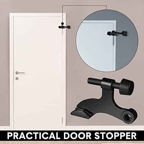 Funrous 24 Pieces Hinge Pin Door Stopper Satin Brushed Door Stops Adjustable Heavy Duty Hinge Stopper with Rubber Bumper Tips(Black)