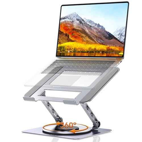 TECKNET Laptop Stand for Desk, 360 Rotating Base, Ergonomic Foldable Computer Stand for Laptop Riser Height Adjustable, Compatible with MacBook Pro, All Laptops 10-17" - Silver