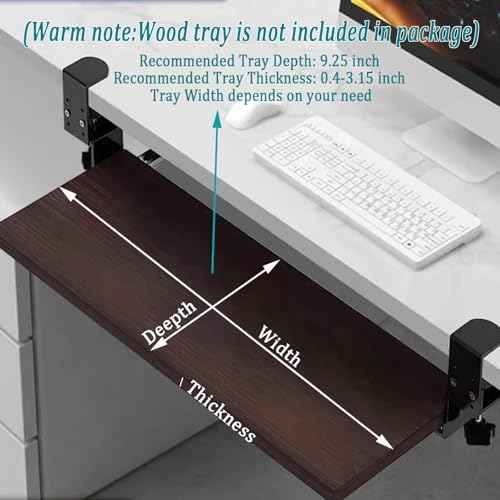 2 Set of Keyboard Tray Under Desk Clamp and Rail Set for DIY Custom Wooden Keyboard Trays (Tray Not Included), Under Desk Pull Out Sliding Track with Sturdy C Clamp Keyboard Holder Hardware (Black)