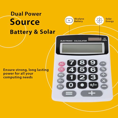 Lily' Home Jumbo 12 Digit with Solar Power, Large LCD Display - Desktop Calculator, Dual Power, Large Button Design, Battery Operation, Easy-to-Read Tilted, for Home, Office, School, Class & Business