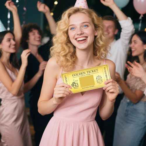 6 Sets Golden Ticket with Envelopes, Scratch off Card Surprise Gift Reveal, Card as Perfect for Birthday Card Wedding Card Concert Ticket Cinema Voucher Raffle Gift