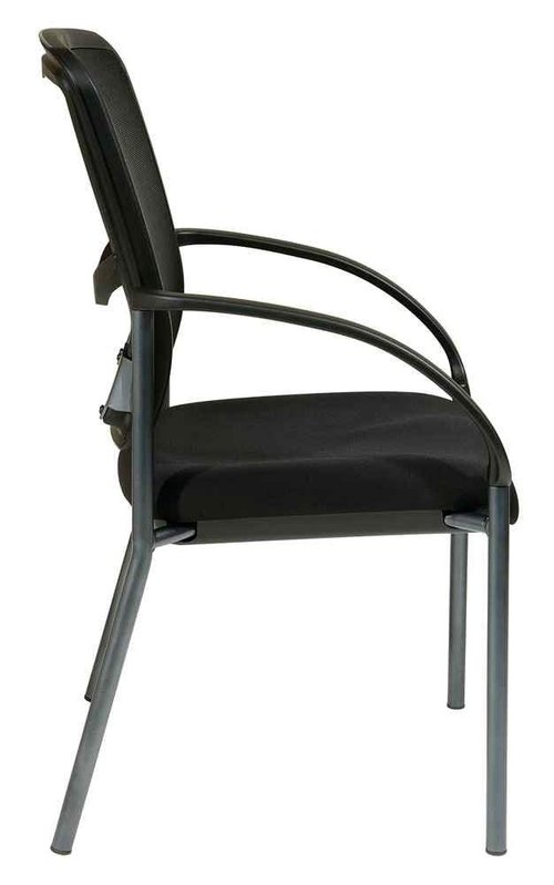 Office Star ProGrid Deluxe Stackable Visitor's Chair with Breathable Back and Padded Lumbar Support Seat, with Rolling Casters, Titanium Base, Coal FreeFlex