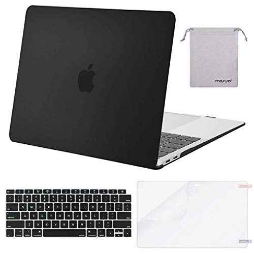MOSISO Compatible with MacBook Air 13 inch Case M1 Chip 2021-2018 Release A2337 A2179 A1932, Plastic Hard Shell&Keyboard Cover&Screen Film&Storage Bag for MacBook Air 13.3 inch Case, Black