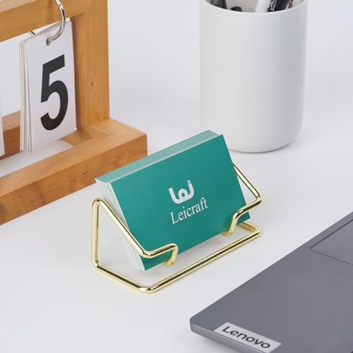 Leicraft Golden Business Card Holder for Desk, Metal Organizer, Large Capacity