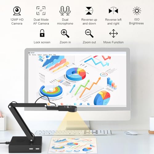Kitchbai 12MP USB Document Camera with 9X Zoom & Remote Control for Classroom & Live Demos