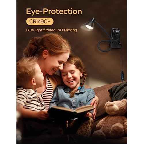 Clip on Light USB Reading Light 3 Color Modes 10 Brightness Levels Eye Care Clamp Light Flexible Gooseneck Dimmable Reading Lamp Clip on Lamp for Bed Headboard Desk Bedside Dorm (Black)