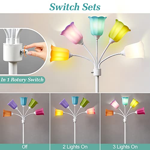 GyroVu Medusa LED Floor Lamp, Multi Head Modern Tall Lamp with Adjustable Gooseneck Standing Lamps for Living Room Bedroom Kids Room Office 6 Color Lampshades Bulb Not Included(White)