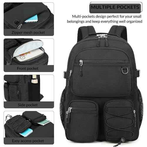 Lohol Water Resistant Daypack with Mulitiple Pockets for School Travel Outdoor College, 15.6 inch Laptop Backpack for Men and Women (Black)