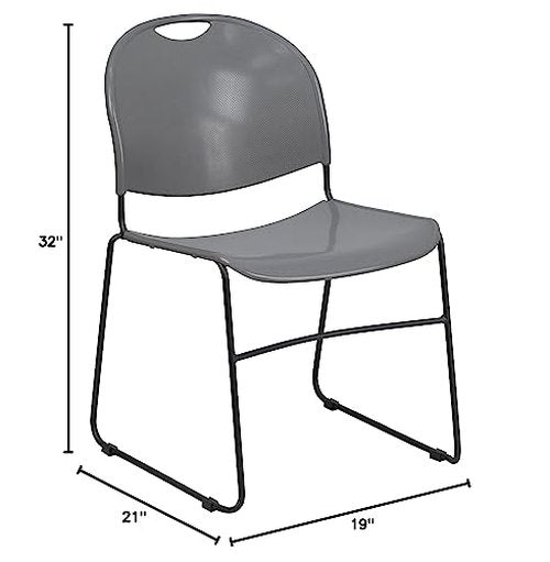 Flash Furniture 4 Pack HERCULES Series 880 lb. Capacity Gray Ultra-Compact Stack Chair with Black Powder Coated Frame