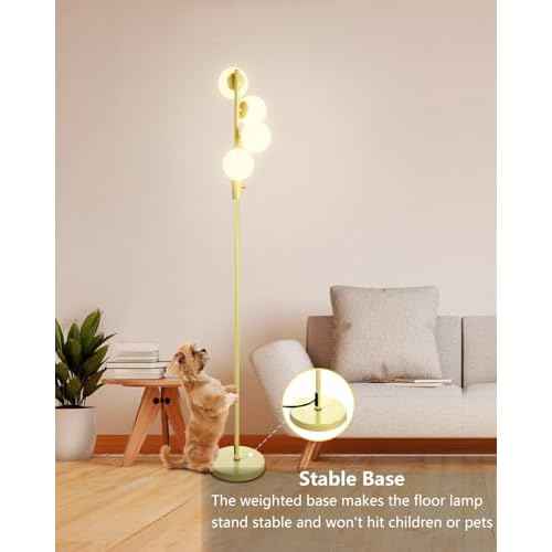 Lightdot 64IN Dimmable (Brightness Adjustable) Globe Floor Lamp, Standing Lamps with 4PCS 3000K G9 Bulbs Soft Warm White Eye Care, Mid Century Modern Floor Lamp for Living Room-Green